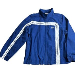 Speedo Full Zip Windbreaker Swim Team Jacket Blue‎ White Stripe Men’s XL